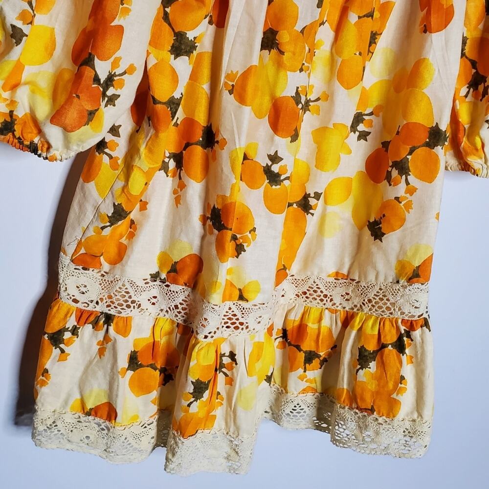 Artelier Nicole Miller Bright yellow & Orange linen Lace edge tunic  Size Large - Picture 6 of 7